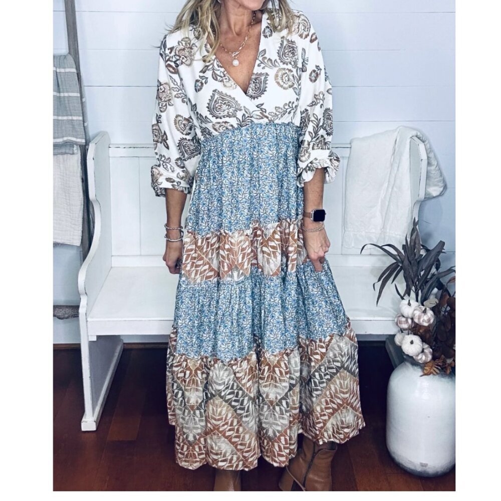 J14- Long Sleeve Boho Dress - Picture 1 of 1